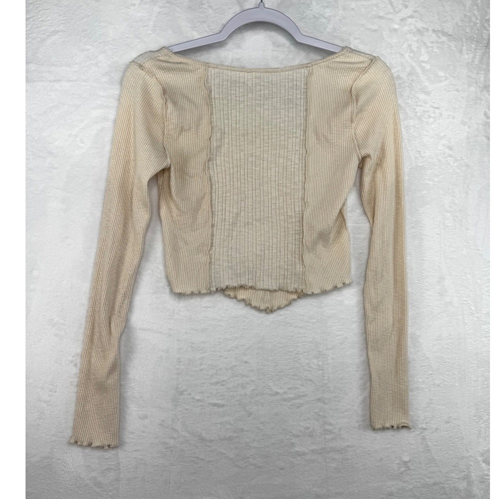 Arizona Jean Co Womens Cream Ribbed Corset Top Square Neck Lettuce Hem Medium - Picture 4 of 7